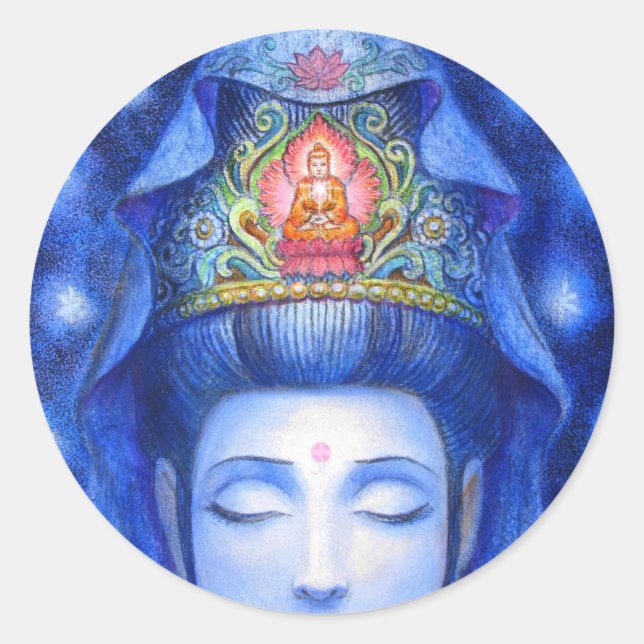 Midnight Zen Meditation Kuan Yin Classic Round Sticker (Front)