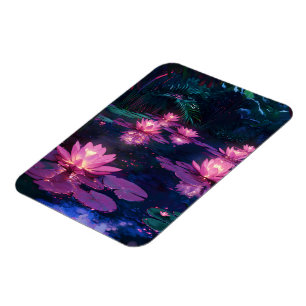 Midnight Zen Nature Pink Lotus Pond Magnet