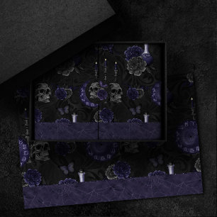Midnight Zodiac Magic   Indigo Gothic Skull Roses Tissue Paper