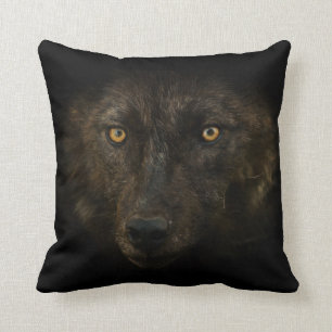 Midnights Gaze - Black Wolf Wild Animal Wildlife Throw Pillow