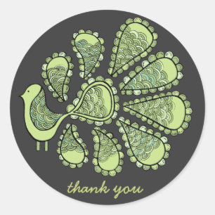 Midori Green Peacock Thank You Label Sticker
