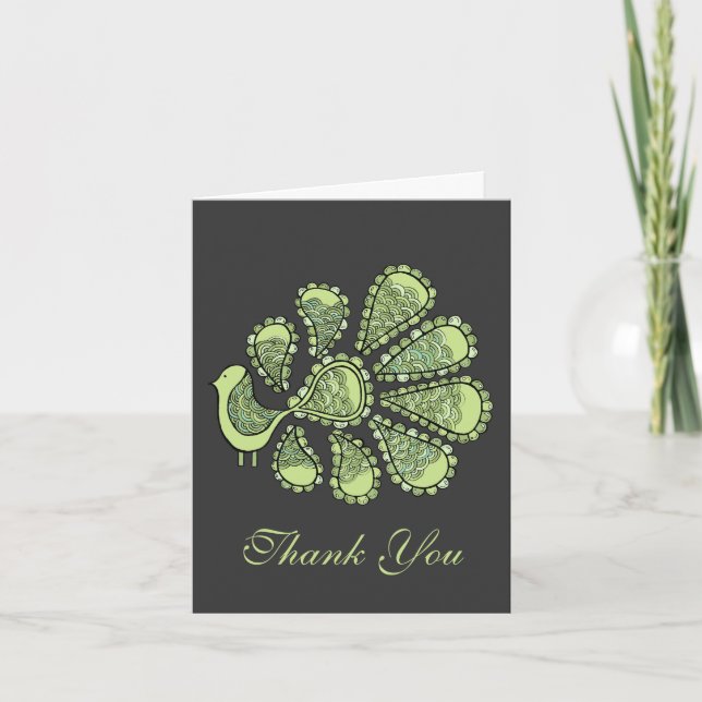 Midori Lime Peacock Mariage Merci Carte de note (Devant)