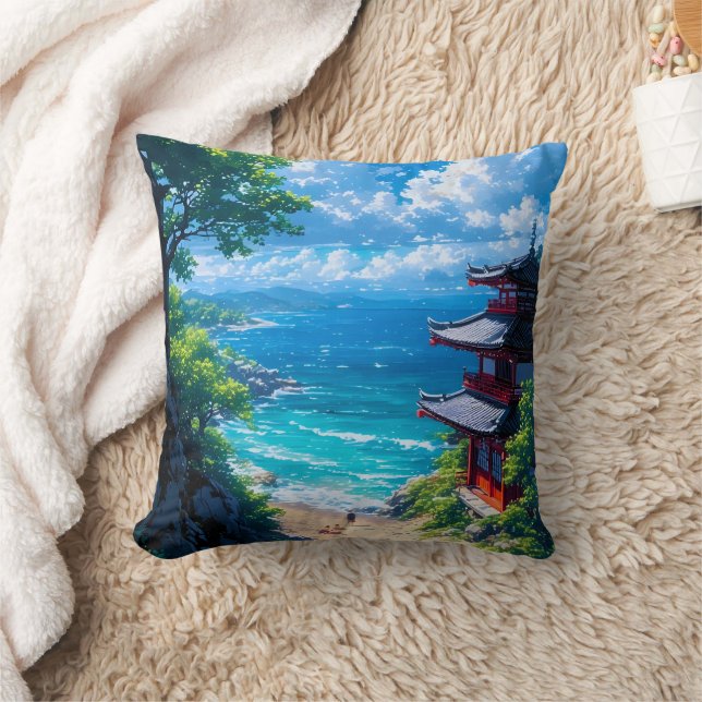 Midori to Umi no Michi  Throw Pillow (Blanket)