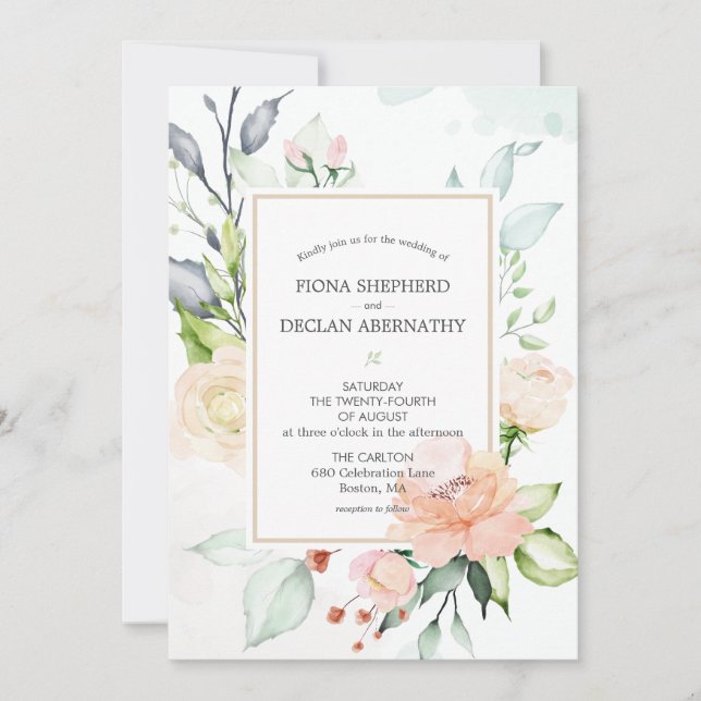 Midsummer Elegant Watercolor Floral Wedding Invitation (Front)