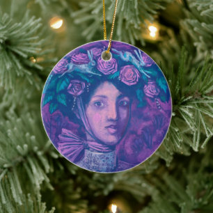 Midsummer Hat, Summer Fantasy Surreal Portrait Art Ceramic Ornament