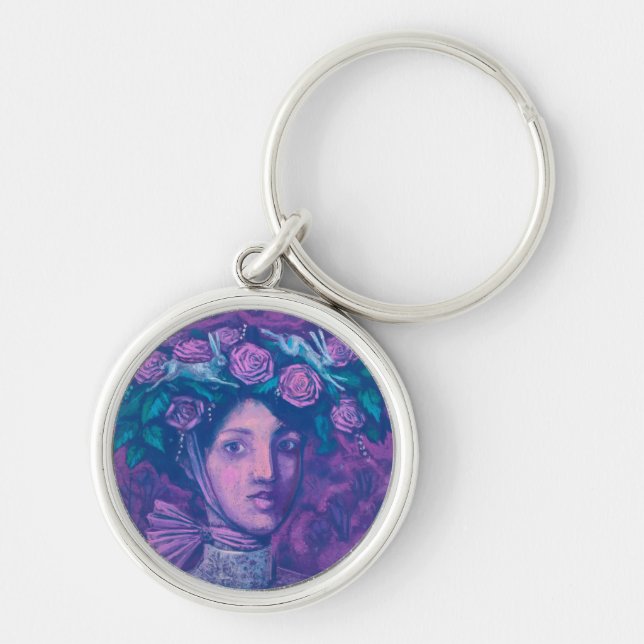 Midsummer Hat, Summer Fantasy Surreal Portrait Art Keychain (Front)