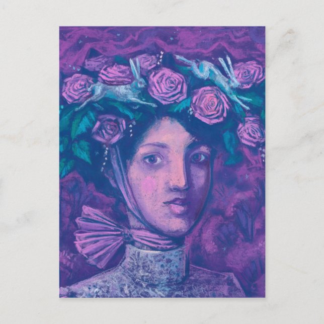 Midsummer Hat, Summer Fantasy Surreal Portrait Art Postcard (Front)