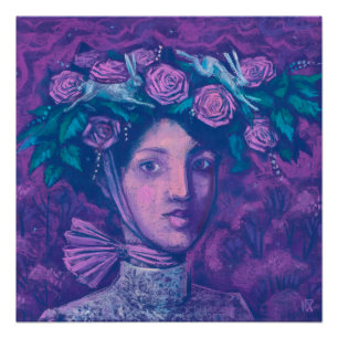 Midsummer Hat, Summer Fantasy Surreal Portrait Art Poster