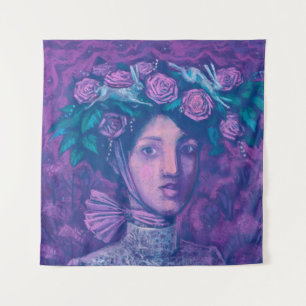 Midsummer Hat, Summer Fantasy Surreal Portrait Art Tapestry