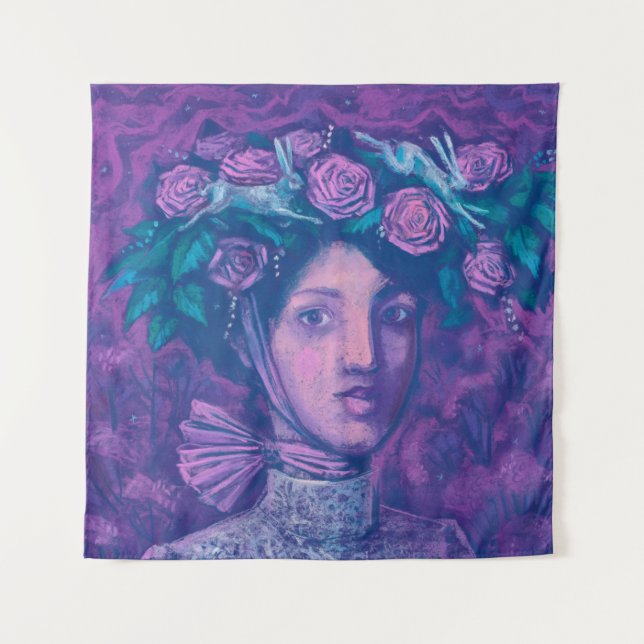 Midsummer Hat, Summer Fantasy Surreal Portrait Art Tapestry (Front)