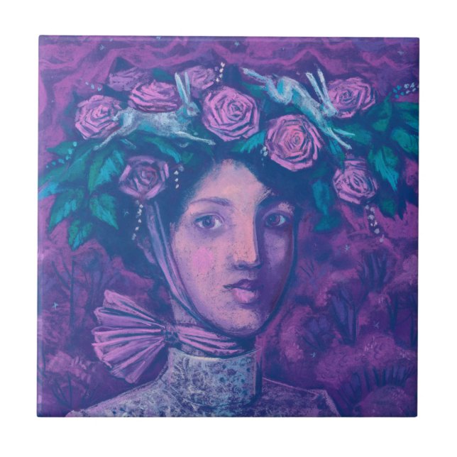 Midsummer Hat, Summer Fantasy Surreal Portrait Art Tile (Front)