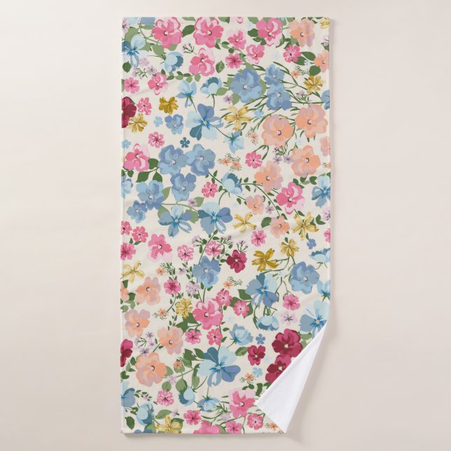 Midsummer meadow, blooming plant pattern. bath towel (Bath Towel)