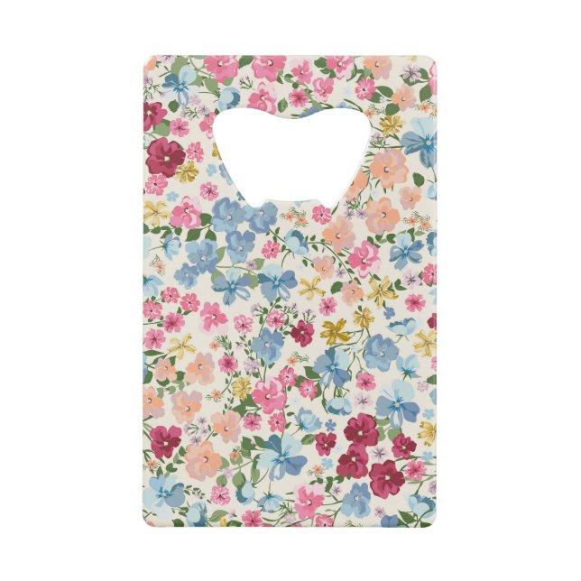 Midsummer meadow, blooming plant pattern. credit card bottle opener (Front)