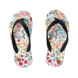 Midsummer meadow, blooming plant pattern. kid's flip flops
