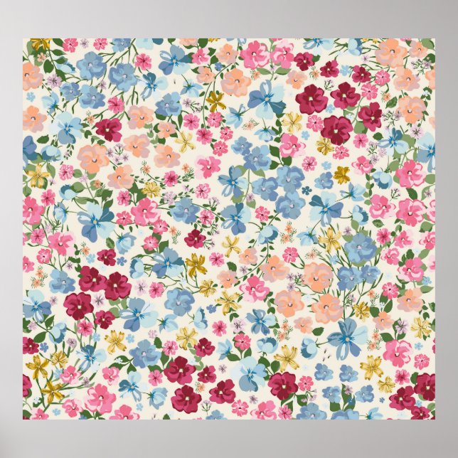 Midsummer meadow, blooming plant pattern. poster (Front)