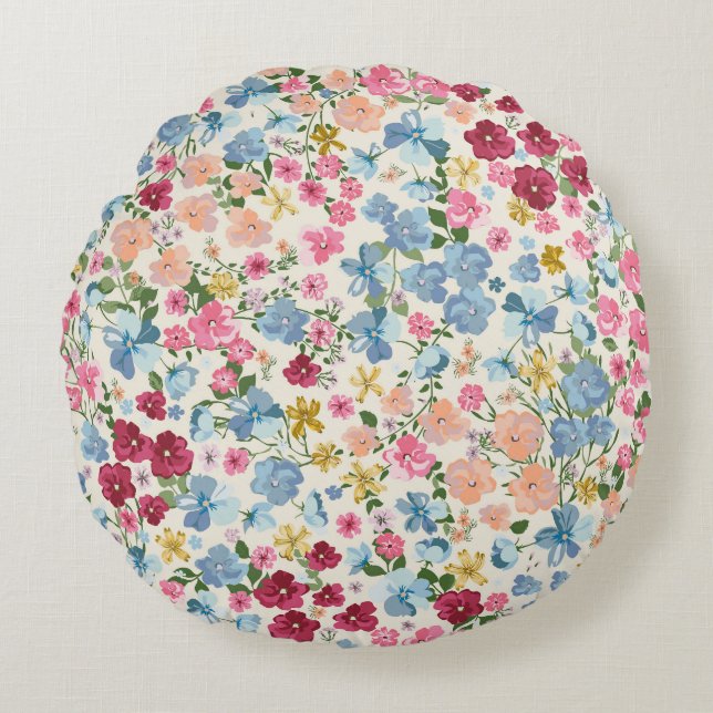 Midsummer meadow, blooming plant pattern. round pillow (Front)