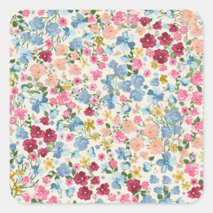 Midsummer meadow, blooming plant pattern. square sticker