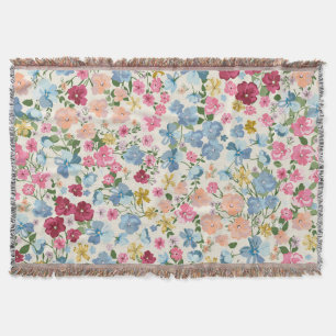 Midsummer meadow, blooming plant pattern. throw blanket