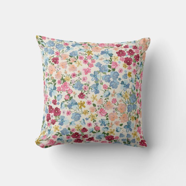 Midsummer meadow, blooming plant pattern. throw pillow (Front)
