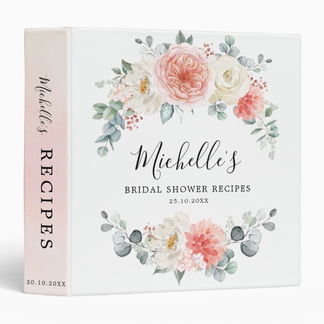 Midsummer Peach Pastel Floral Bridal Shower Recipe Binder (Front/Spine)