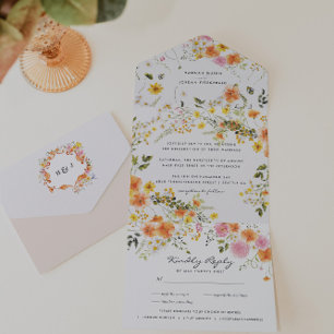 Midsummer Romantic Autumn Florals All In One Invitation