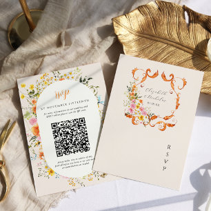 Midsummer Romantic Autumn Florals Wedding Crest RSVP Card