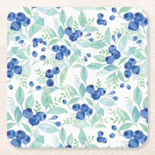 Midsummer Rustic Blueberry Berry Summer Pattern Square Paper Coaster
