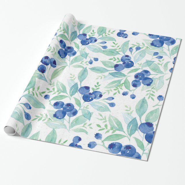 Midsummer Rustic Blueberry Berry Summer  Pattern Wrapping Paper (Unrolled)