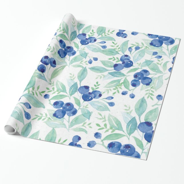 Midsummer Rustic Blueberry Berry Summer  Pattern Wrapping Paper (Unrolled)