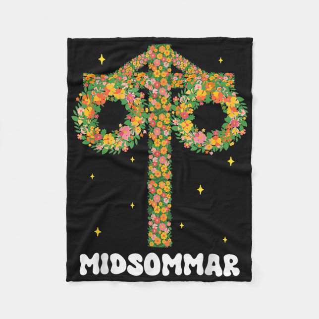 Midsummer Summer Solstice Maypole Midsommar Sweden Fleece Blanket (Front)