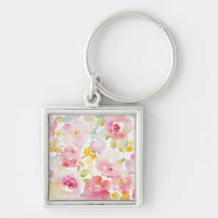 Midsummer Watercolor Pink Floral Keychain