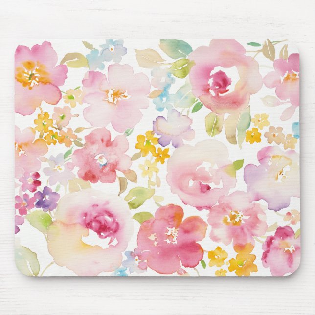 Midsummer | Watercolor Pink Floral Mouse Pad (Front)