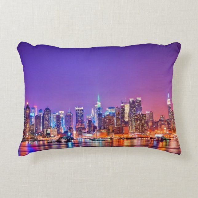 Midtown Manhattan at night with Empire Stae Accent Pillow (Front)