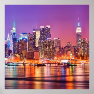 Midtown Manhattan at night with Empire Stae Poster
