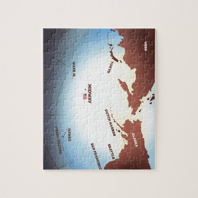 Midway Island vintage style WW2 map Jigsaw Puzzle (Vertical)