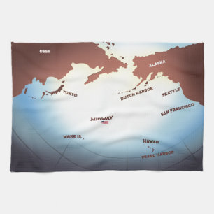 Midway Island vintage style WW2 map Kitchen Towel
