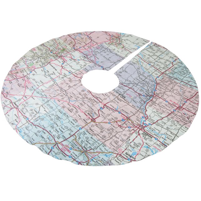 Midwest America Road Map Brushed Polyester Tree Skirt (Angled)