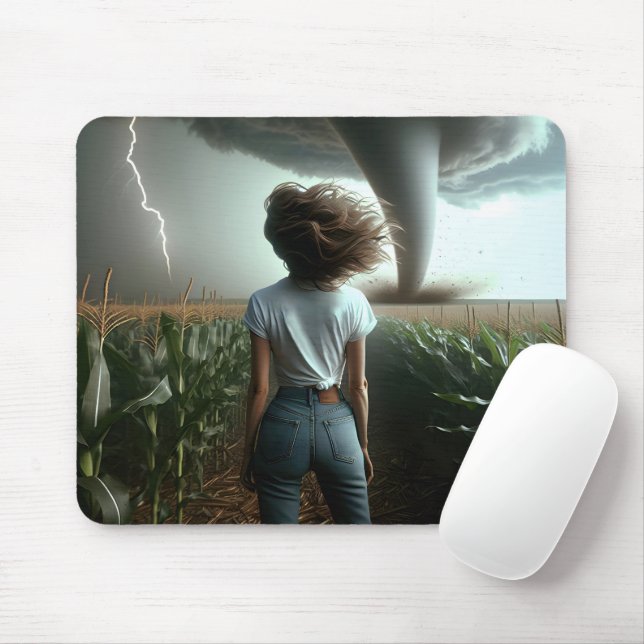 Midwest Girl Watching a Tornado Mouse Pad (With Mouse)