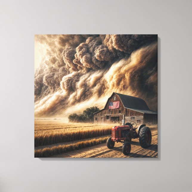 Midwest Great Plains Farm In a Dust Storm Canvas Print (Front)