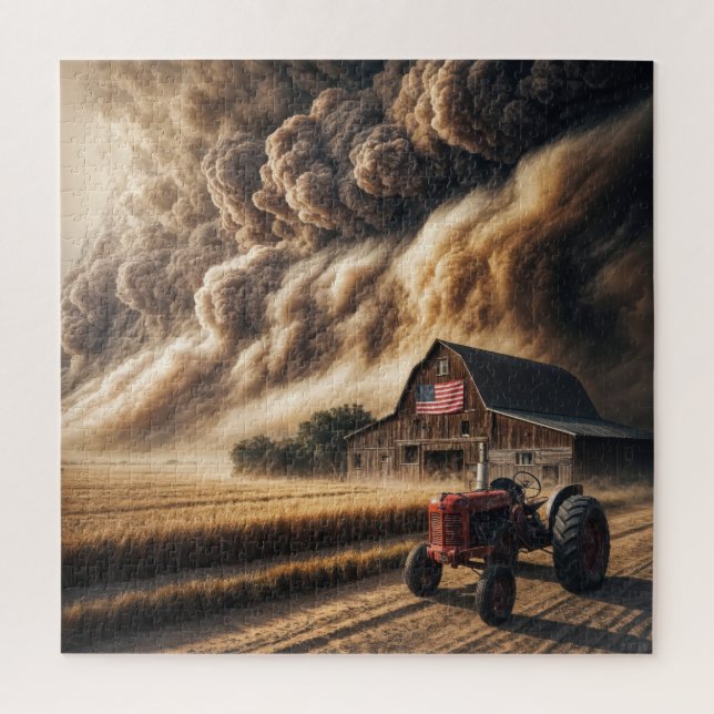 Midwest Great Plains Farm In a Dust Storm Jigsaw Puzzle (Vertical)