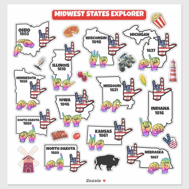 Midwest Learning Map – ASL & State Symbols (Sheet)