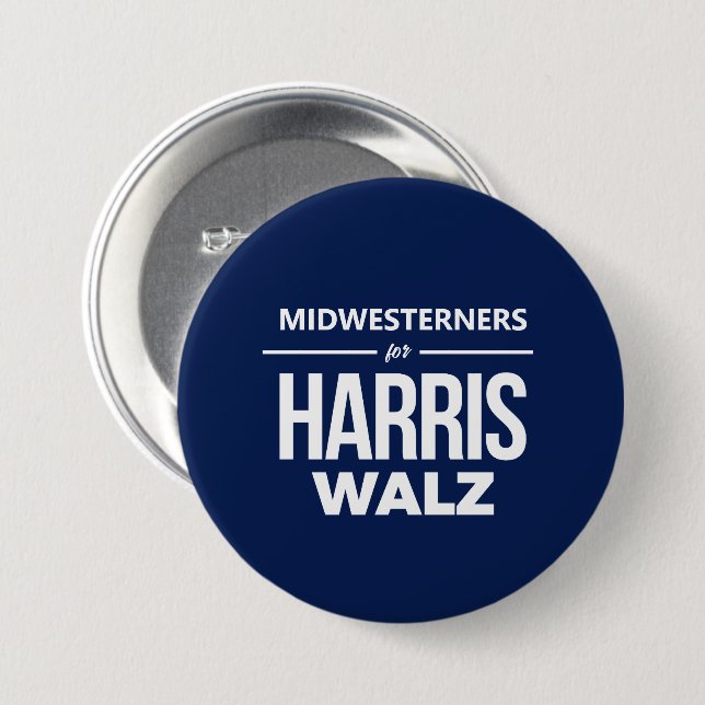 Midwesterners for Harris Walz 3 Inch Round Button (Front & Back)