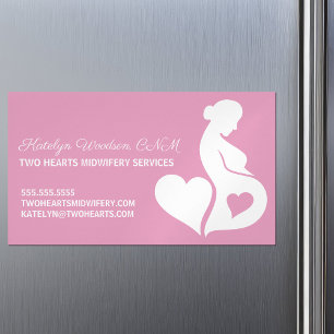 Midwife Beautiful Pregnancy Doula Pink Heart Magnetic Business Card