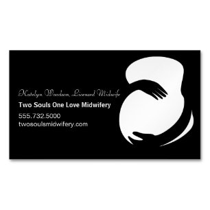 Midwife Black White Pregnant Belly Chic Maternity Magnetic Business Card