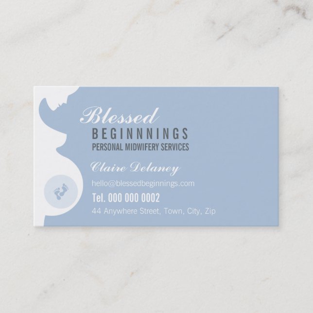 MIDWIFE BUSINESS CARD :: pregnant belly baby feet (Front)