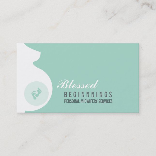 MIDWIFE BUSINESS CARD pregnant belly baby feet (Front)