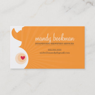 MIDWIFE CARD pregnant belly silhouette orange