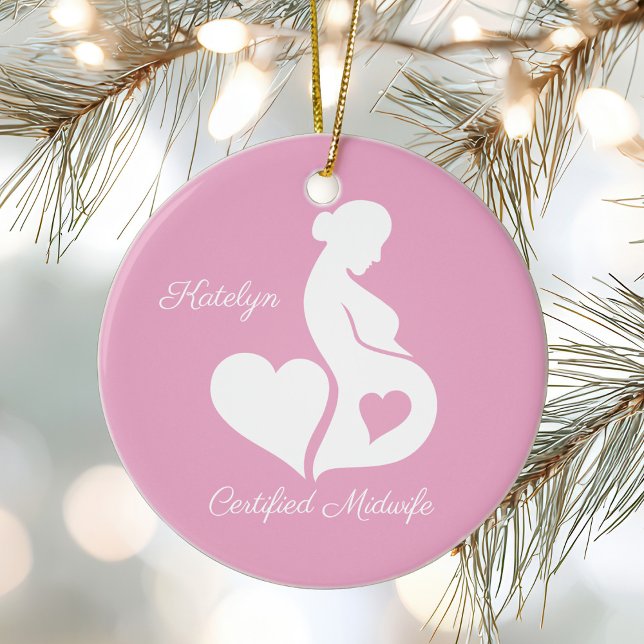 Midwife Doula Beautiful Customized Pink Christmas Ceramic Ornament (Creator Uploaded)
