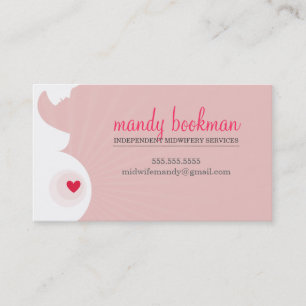 MIDWIFE DOULA CARD pregnant belly heart baby pink