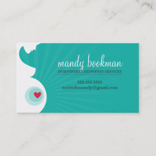 MIDWIFE DOULA CARD pregnant belly heart jade green